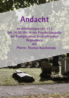 Plakat zur Werbung für die Andacht an Allerheiligen am Evang. Zentralfriedhof.